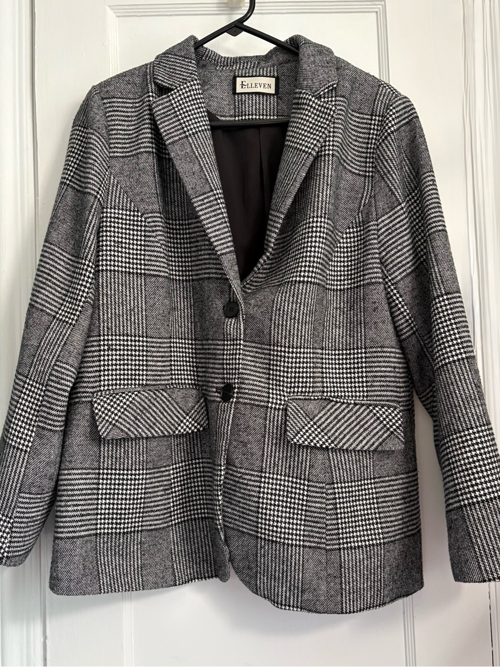 Elleven Black & White Plaid Patchwork Blazer Jacket , Sz: XL